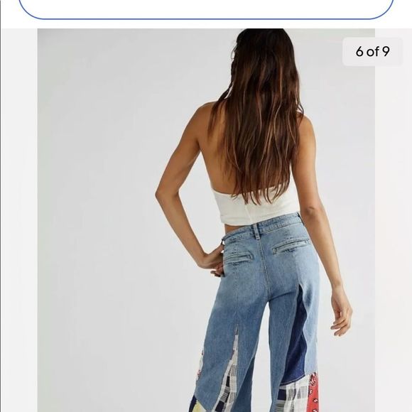 Free People Cortez Pierced Wide Leg Jean Mixed Floral Bandana Plaid Print - Picture 6 of 10